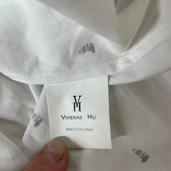 Vivienne Hu Cotton Button Shirt Dress Boat Print with Tie Size M - Picture 8 of 16